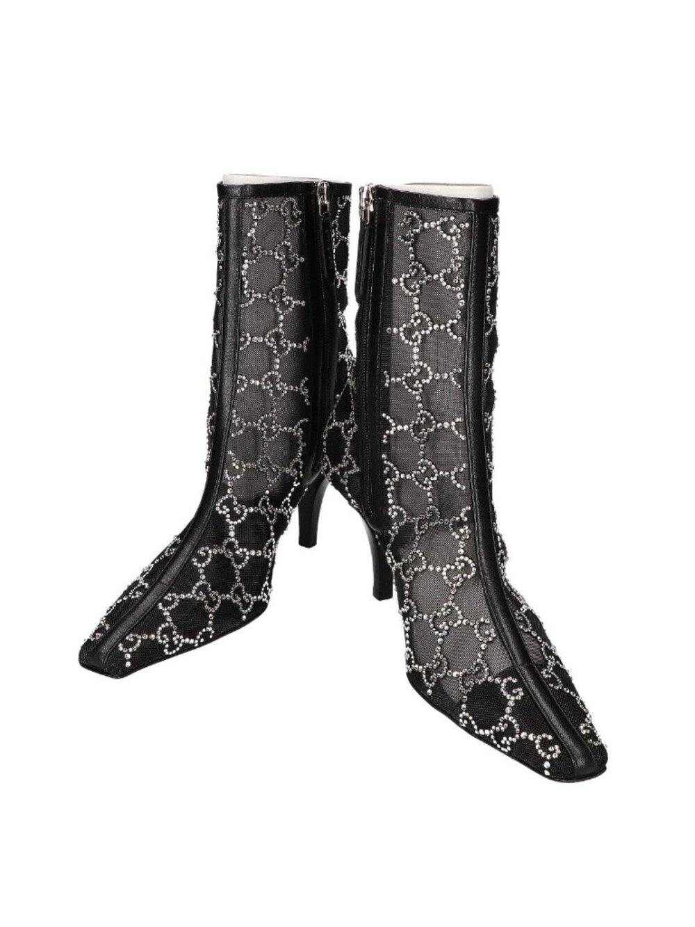 Gucci GG Crystal Black Mesh Motif Ankle Boots Monogram